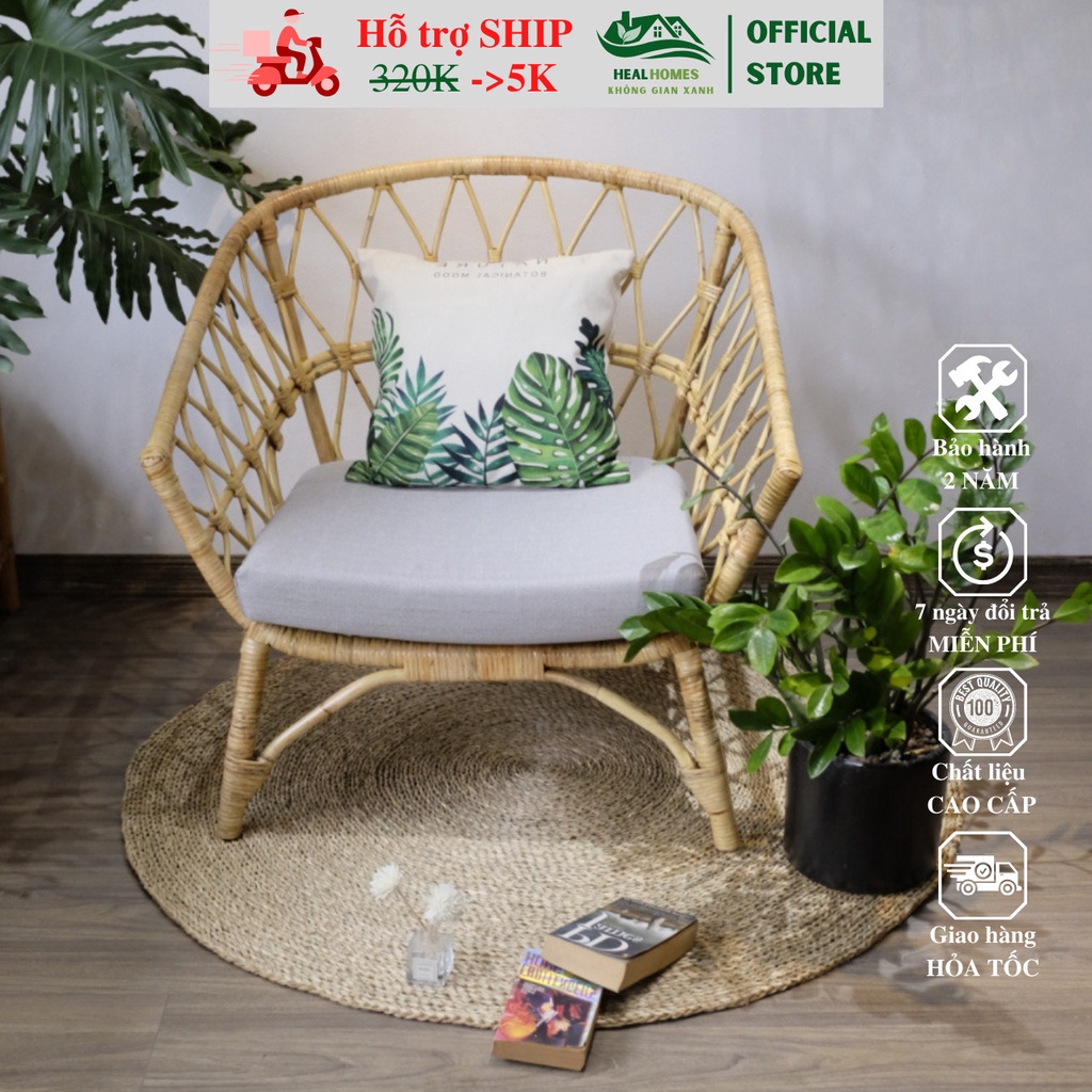 Ghế bành hoa sen mây tự nhiên cao cấp thư giãn đọc sách phòng ngủ, decor ban công, trang trí phòng khách / HealHomes