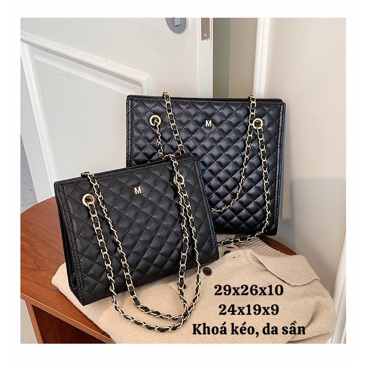 Túi tote da chần ô đeo vai đeo chéo khoá kéo 2 size 2 màu (order chờ 2 tuần từ Trung về)