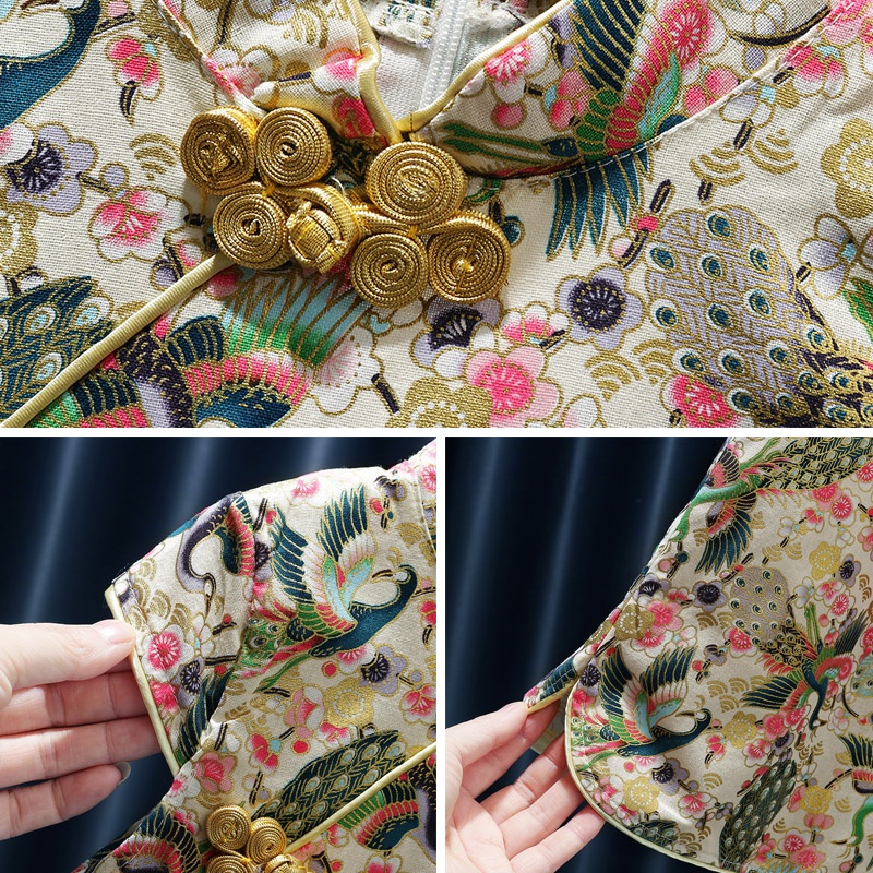 Đầm Sườn Xám Cách Tân Tay Ngắn Kiểu Trung Hoa Dễ Thương Cho Bé Gái từ 10kg - 23kg