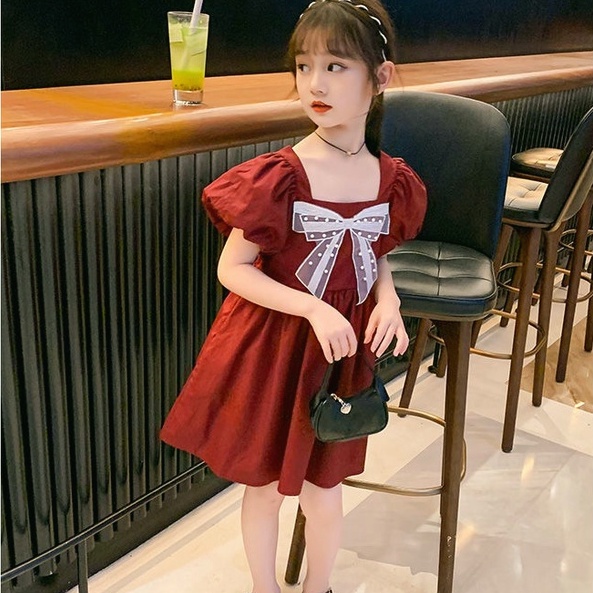 Váy Phồng Tay Ngắn Phong Cách Hàn Quốc 2022 Mới Cho Bé Gái 3-14 Tuổi