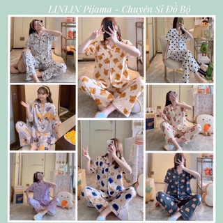 Bộ ngủ pijama tay cộc quần dài kate lụa loại 1