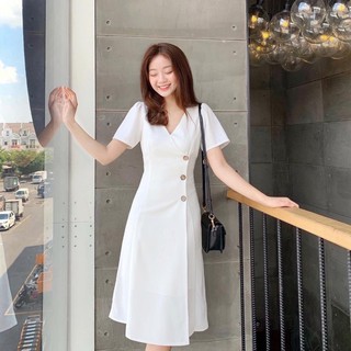Đầm váy freesize cổ V nút dừa 3 màu