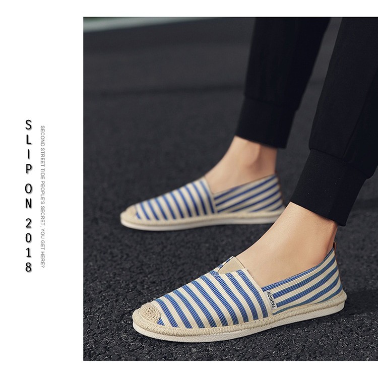 Slip on nam - Giày lười vải nam cao cấp - Vải thô sọc xanh nhạt - Mã SP 2906 | BigBuy360 - bigbuy360.vn