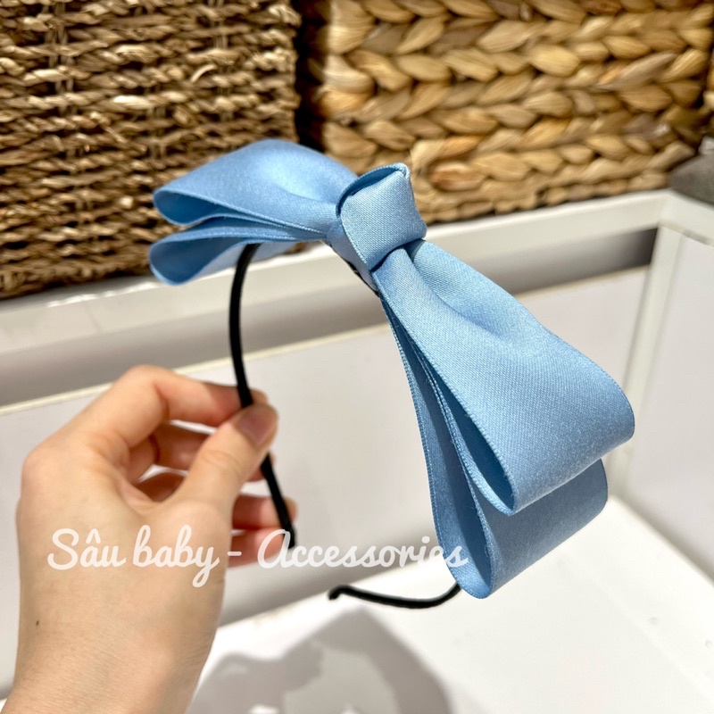 Bờm xước tóc nơ trơn hồng xanh Hàn Quốc cho bé