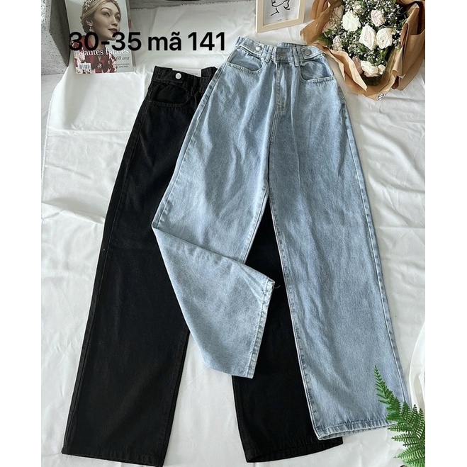 Quần Baggy Jean Nữ Bigsize Lưng Cao Kiểu 2 Nút Ống Suông Chất Dày Dặn Đứng Form Ms141