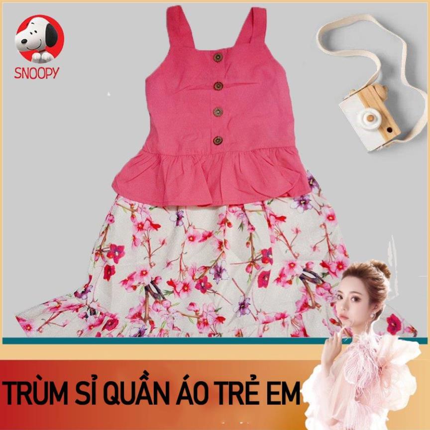 Giá sỉ Bộ Đồ Bé Gái Set Quần Áo Trẻ Em Thiết Kế bao gồm váy hoa xòe và áo kate siêu xinh