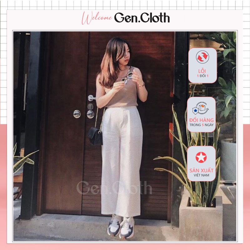 Quần Culottes ống rộng lưng chun - dài 85cm - chất vải đũi xước tự nhiên mềm mại, mặc mát