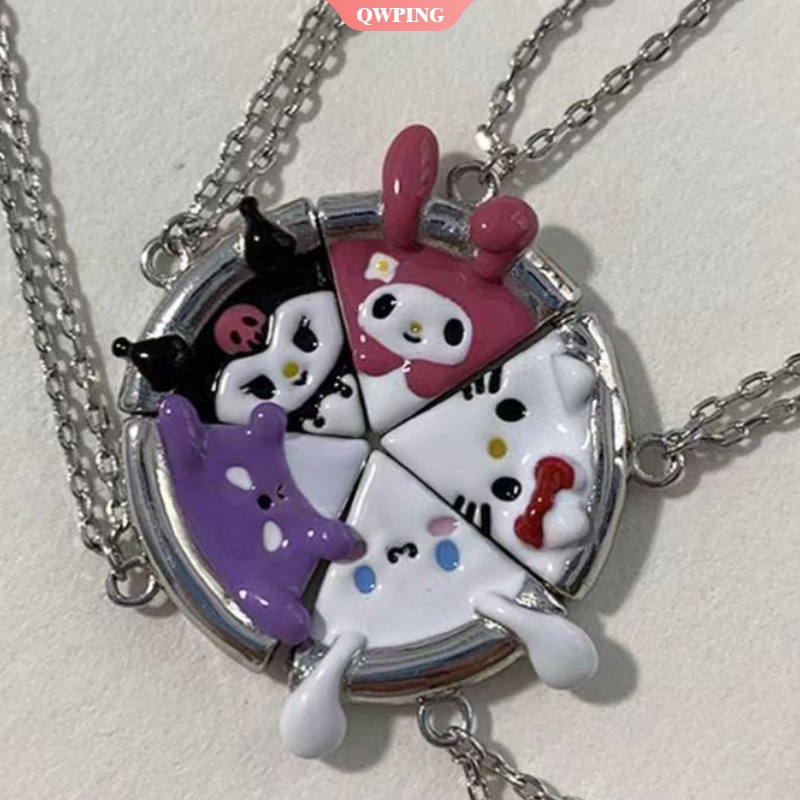 SANRIO 1 Vòng cổ Nam Châm Hút Mặt Hình Bánh Pizza / Kuromi Cinnamonll Anime Sáng Tạo Thích Hợp Làm Quà Tặng Cho Bạn Gái / Cặp Đôi
