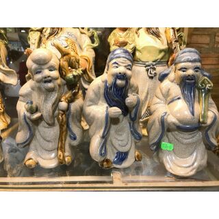 Bộ tam đa cao 20cm (phúc lộc thọ) men rạn và xanh