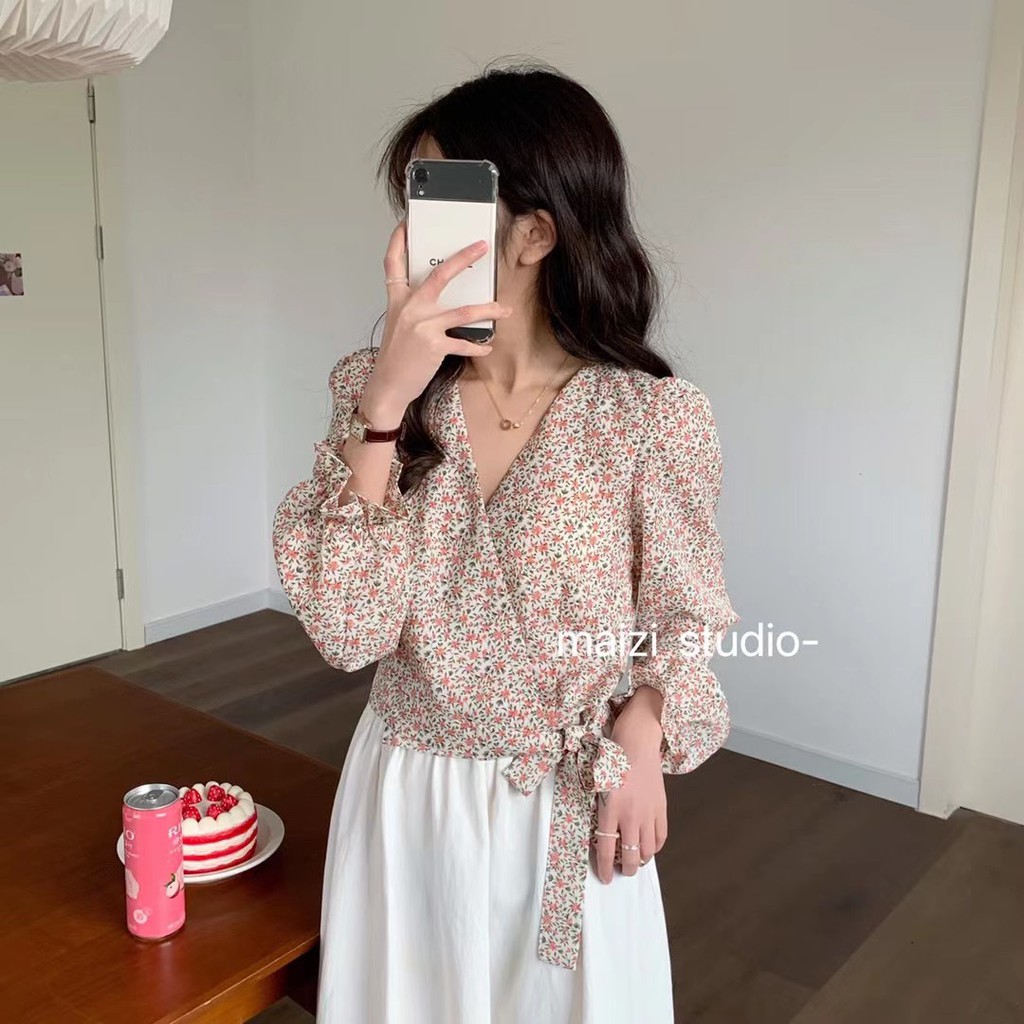 Áo Hoa Nhí Vạt Chéo Buộc Nơ Xinh Xắn! Ulzzang style Hàng Quảng Châu