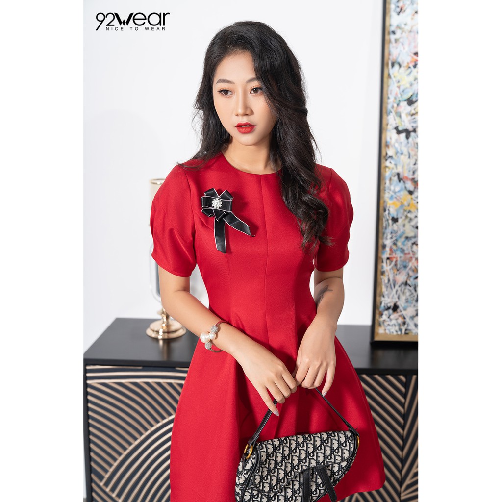 Đầm xòe ngắn tay dáng dài có đính nơ ngực DEW0659 - 92wear | BigBuy360 - bigbuy360.vn