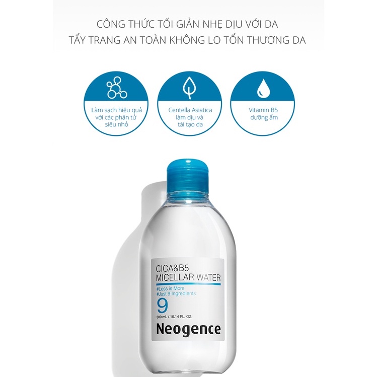 Nước tẩy trang Neogence nhẹ dịu CICA&amp; B5 Micellar water 300ml và 100ml