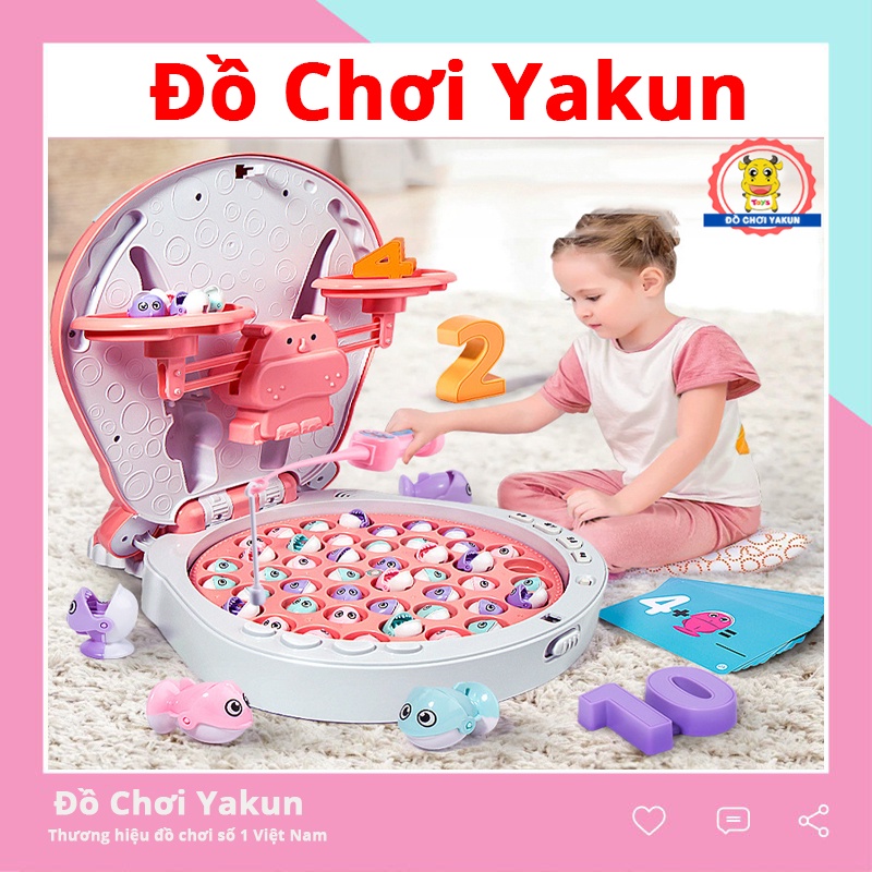 Đồ chơi câu cá cho bé nam châm, 45 con cá, phát nhạc hình hà mã đáng yêu vừa chơi vừa học cho trẻ em 4in1