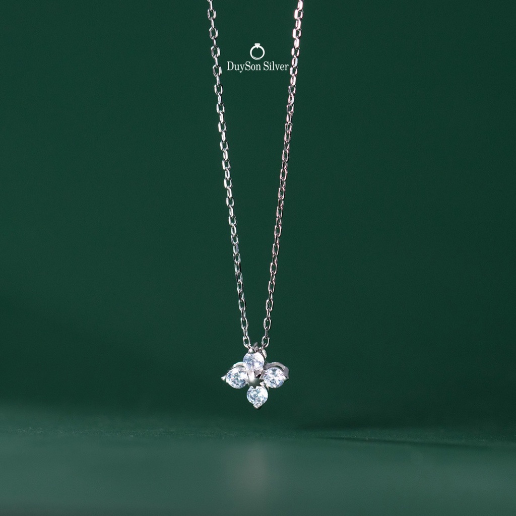 Dây chuyền bạc nữ cỏ 4 lá đính đá DUYSON SILVER, vòng cổ nữ bạc Ý 925 mạ vàng 14k cao cấp [DCXK15]