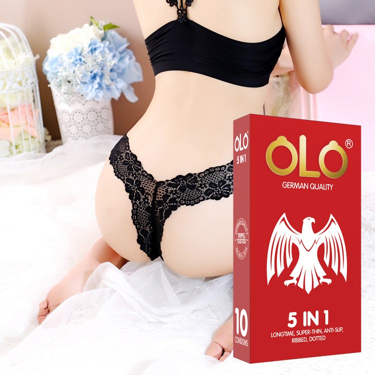 Bao cao su OLO 5 in 1 Gân gai - Chống xuất tinh sớm tốt nhất trên thị trường - Hương bạc hà - Hộp 10 cái