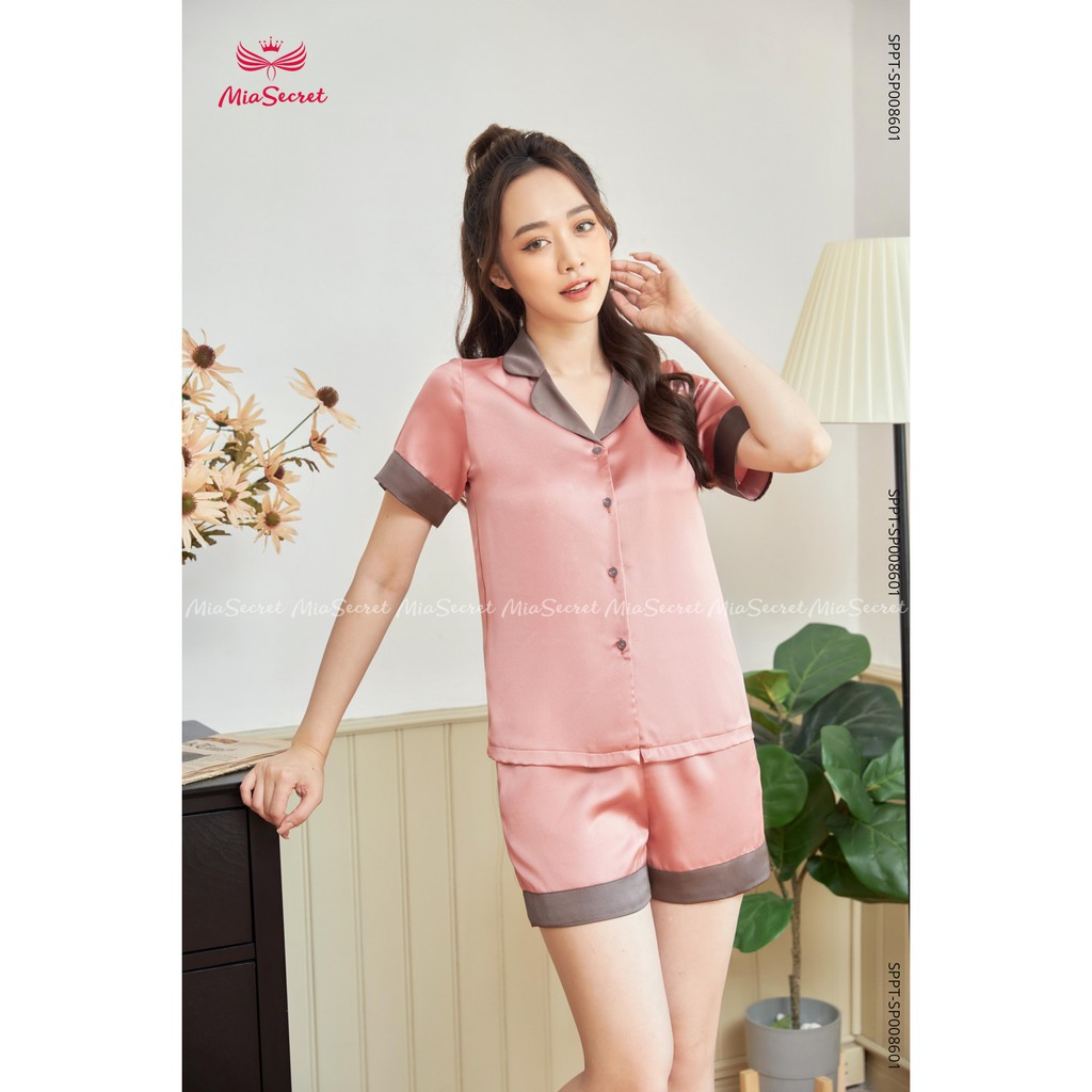 Bộ Pyjama Hồng Trơn Mix Nâu