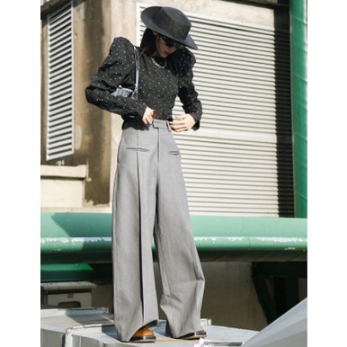 Quần Tây Ống Đứng Rộng 170 Độ Thời Trang Mùa Thu Màu Xám Phong Cách Hàn Quốc Cho Nữ