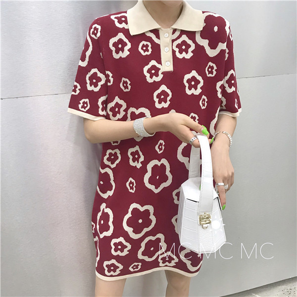 Áo thun polo dáng rộng tay ngắn in họa tiết hoa thời trang dành cho nữ