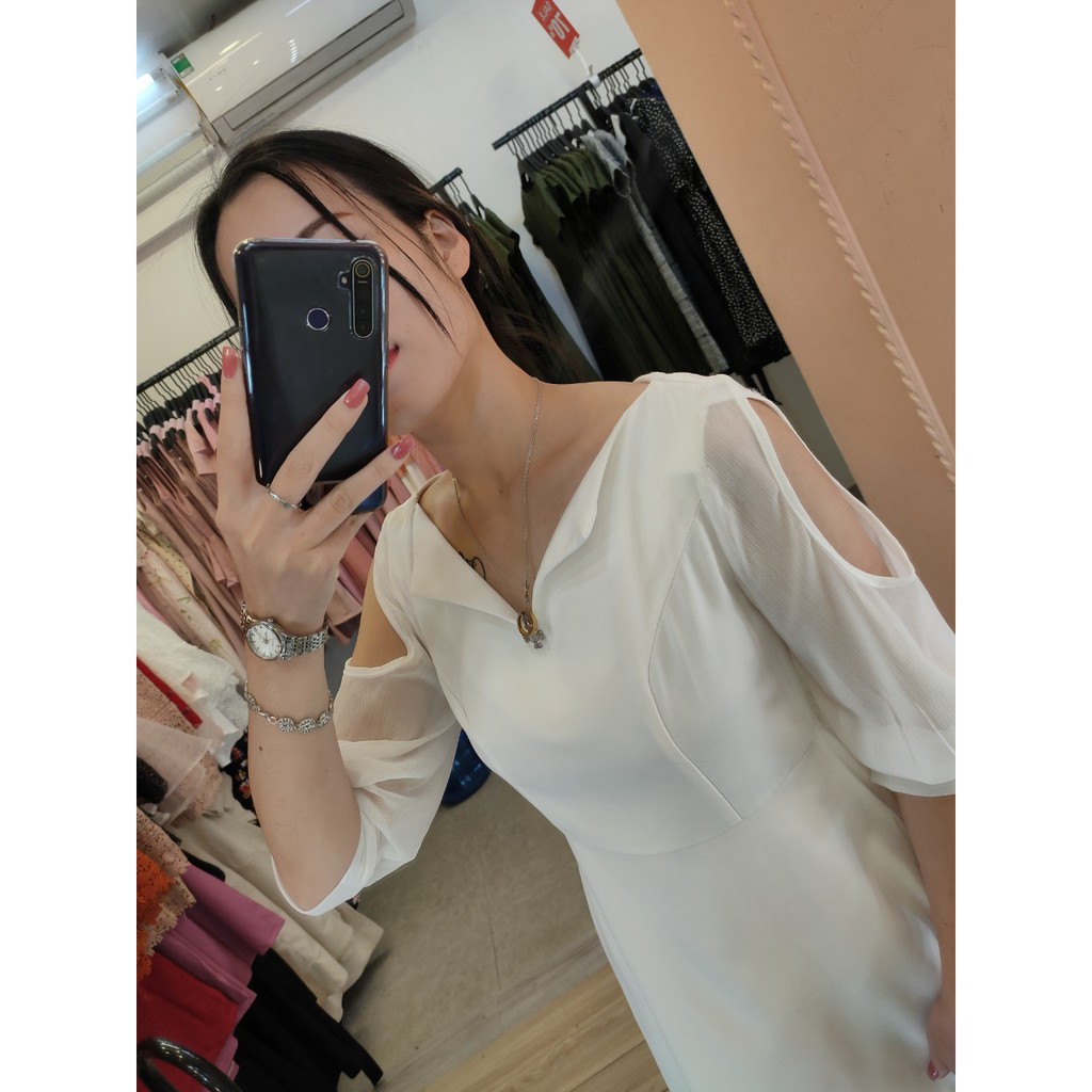 ĐẦM TRẮNG TAY CÁCH ĐIỆU K723 - Mimosa Store (Hàng may thiết kế ,ảnh thật shop tự chụp)