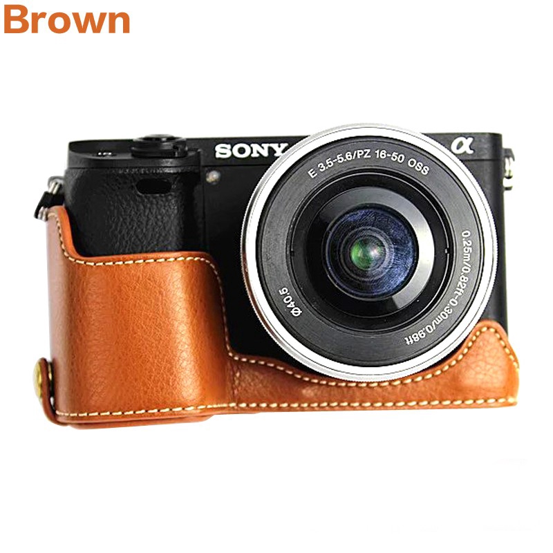 Vỏ bọc nửa thân máy ảnh Sony A6300 A6000 ILCE-6300 bằng da chính hãng chất lượng cao