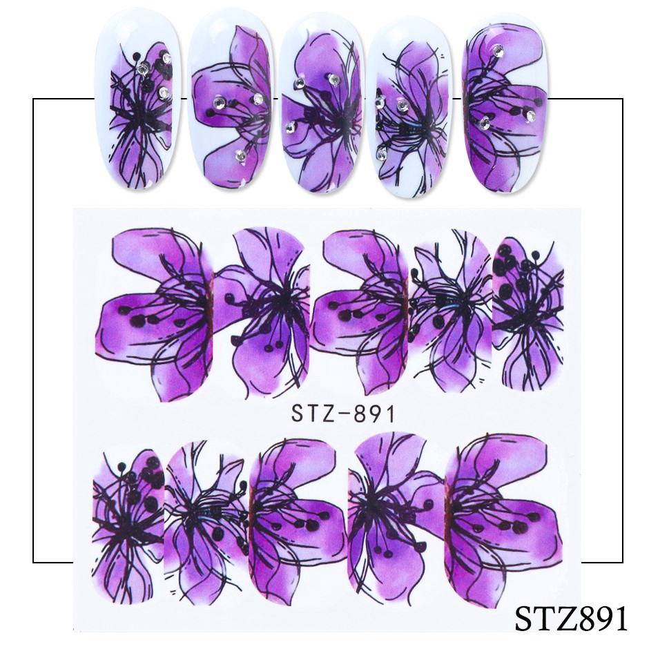 HAMA NAIL 14pcs Nail Stickers Slider Flower Lotus Butterfly DIY Floral Designs Water Tattoo for Wraps Decals