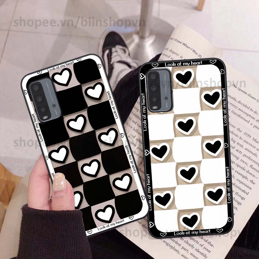 Ốp Xiaomi Redmi 9T caro trái tim nhiều màu sắc, đầy cá tính, khẳng định phong cách