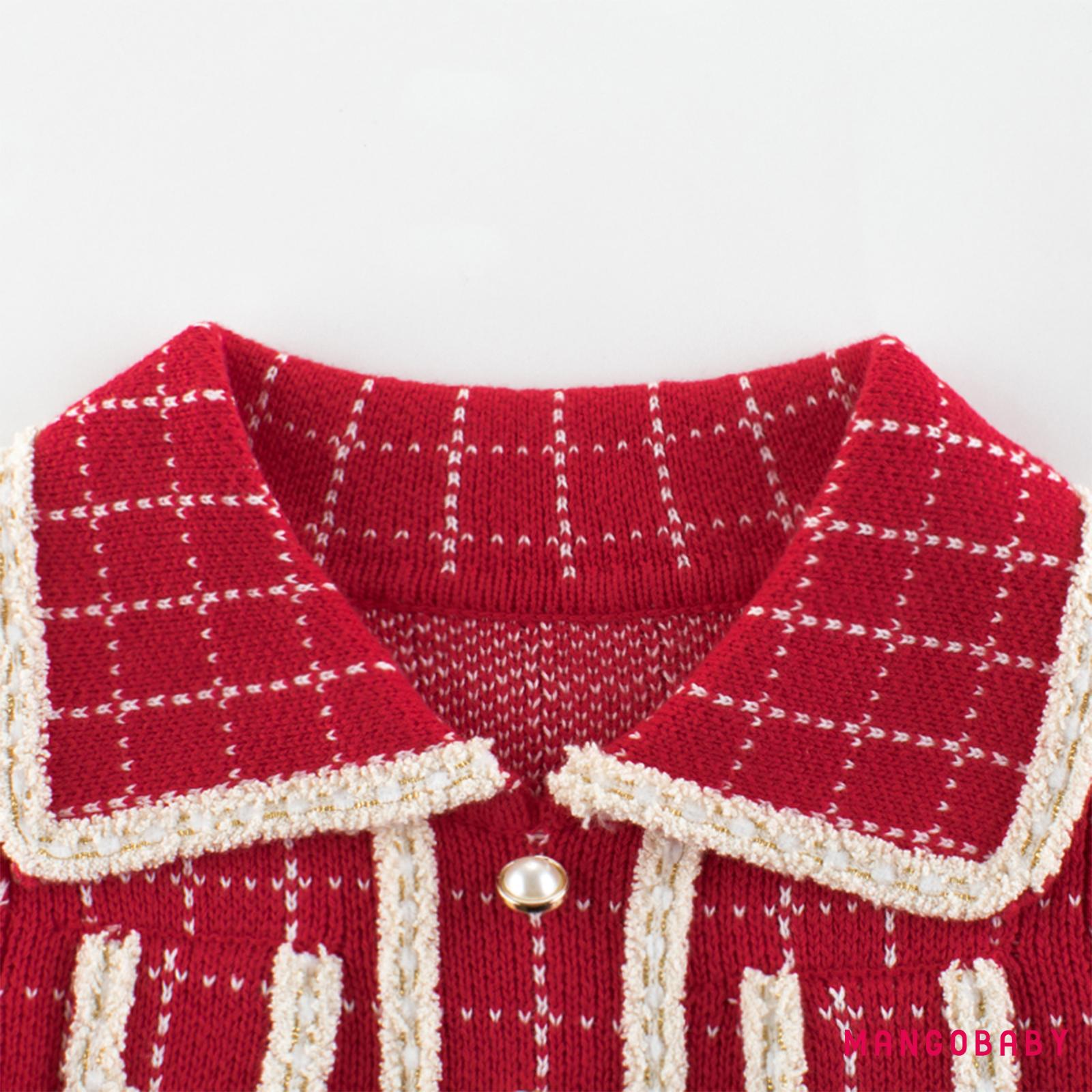 Đầm Sweater Dài Tay Cổ Bẻ Họa Tiết Sọc Caro One Piece Cho Bé Gái