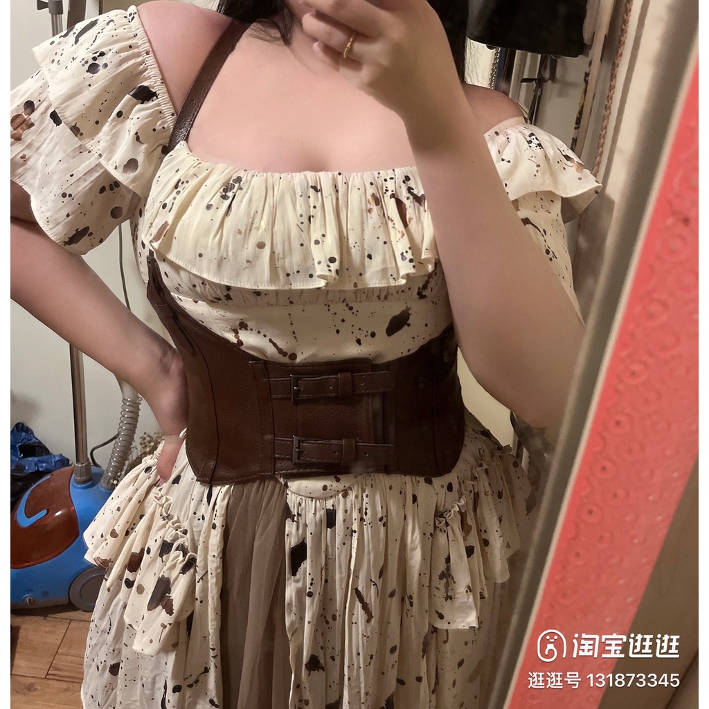 【 𝐍𝐞𝐰】Đai corset có dây trendy gothic màu nâu da PU siêu dày dặn