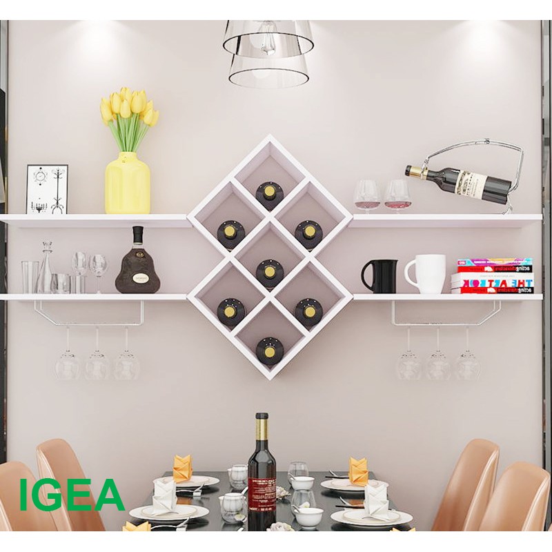Bộ kệ rươu treo tường hiện đại phòng khách tiết kiệm không gian IGA màu Trắng - GP26.1