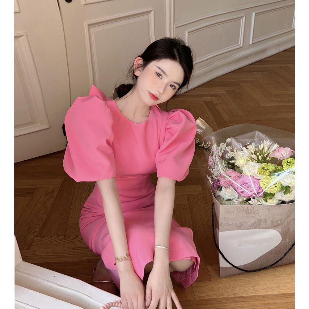 Đầm Ngắn Tay Phồng Hở Lưng Đính Nơ Thời Trang Mùa Hè Quyến Rũ