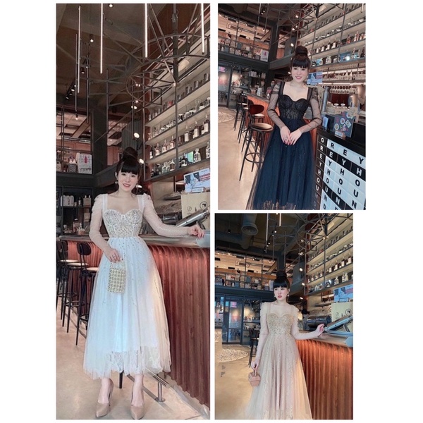 Đầm dự tiệc công chúa tay dài ren mi kết cườm TRIPBLE T DRESS - size M/L (kèm ảnh/video thật ) MS283V
