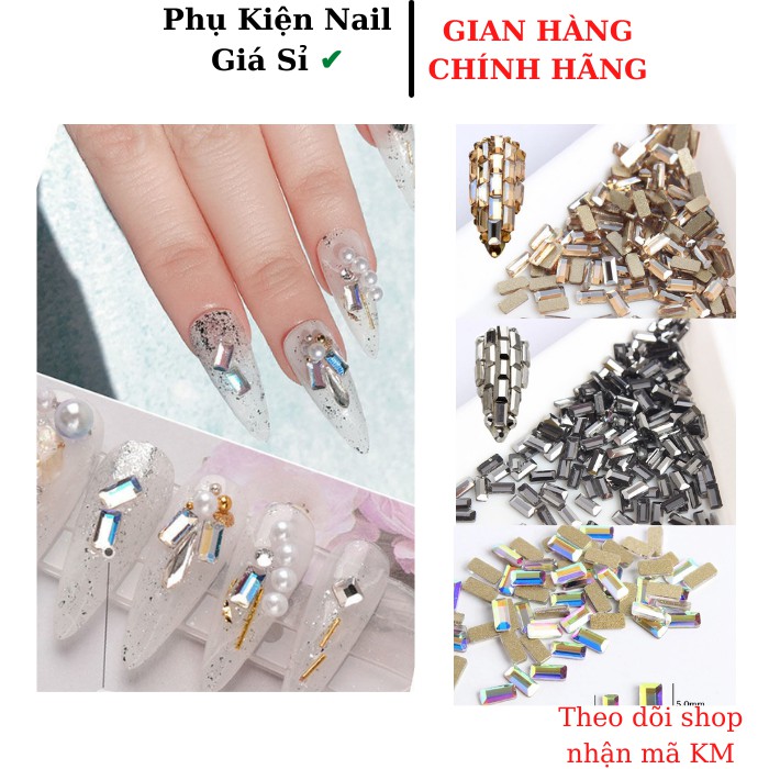 Đá gắn móng nail chân bằng hình chữ nhật nhỏ siêu sáng 100v