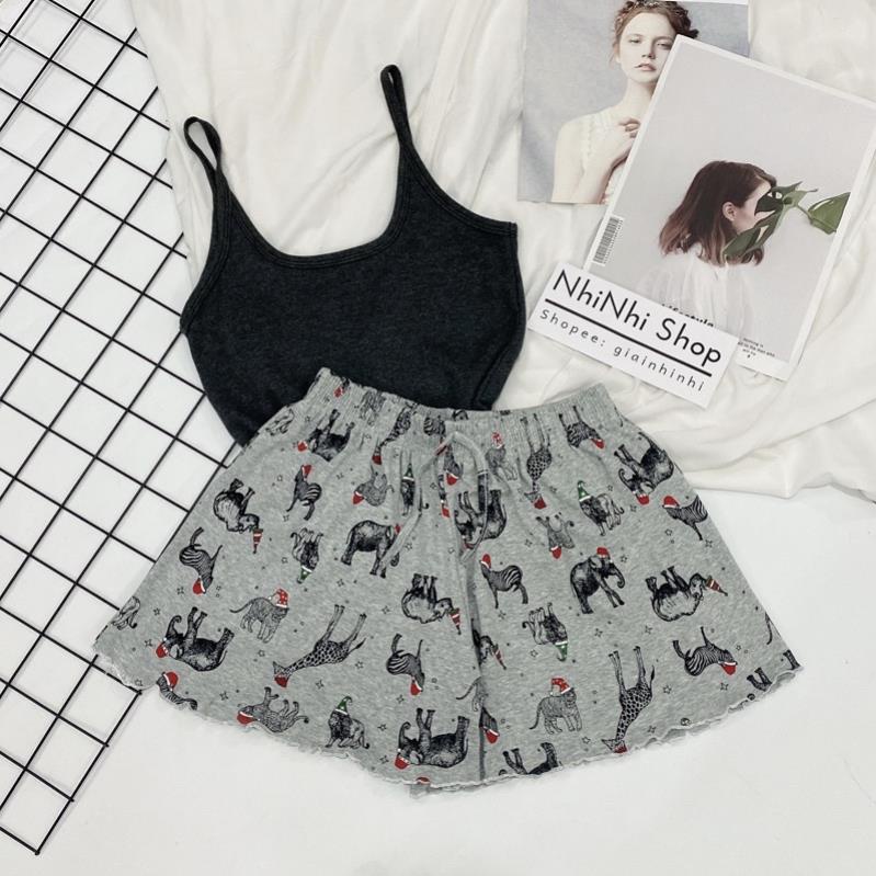 Sét đồ ngủ hai dây họa tiết sexxy co giãn, Bộ ngủ 2 dây mát lạnh BN0082 - NhiNhi Shop