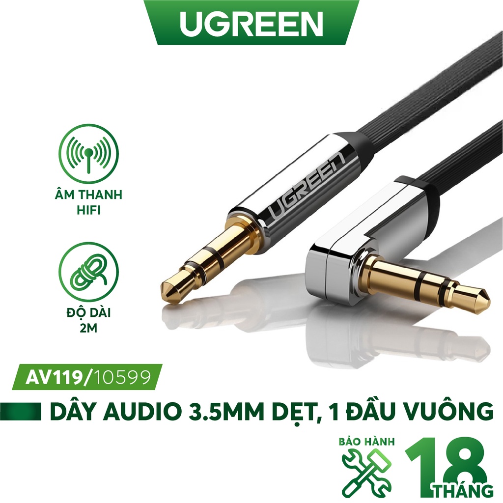 Dây Audio 3.5mm dẹt, mạ vàng 1 đầu vuông 90 độ UGREEN AV119