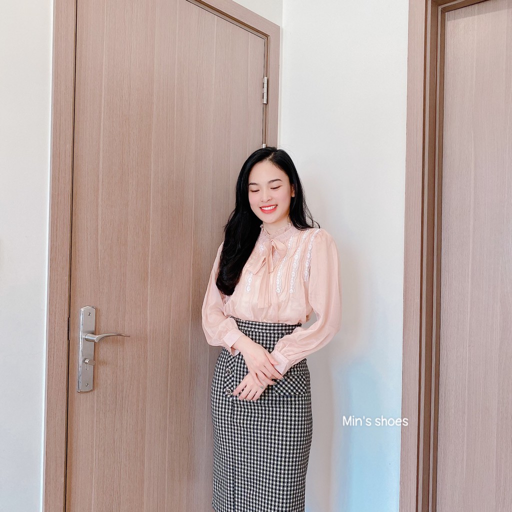 Min's Shoes - Áo sơ mi nữ đẹp dài tay phong cách hàn quốc cao cấp họa tiết ren Áo 405
