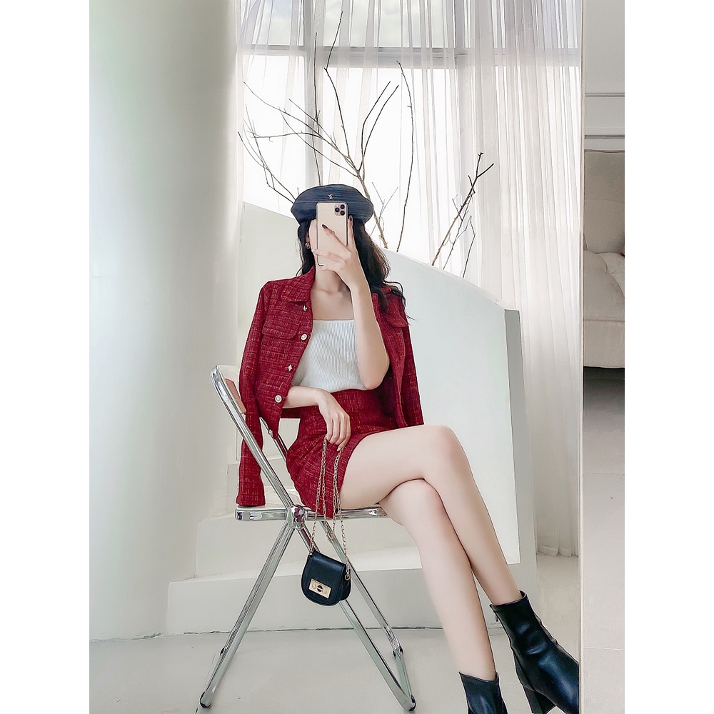 Set áo kèm chân váy dạ tweed thiết kế by LYRA, chất dạ text cao cấp đính charm sang chảnh, tinh tế-LWTSE036 | BigBuy360 - bigbuy360.vn