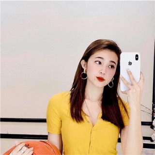Áo thun croptop cổ tim nút bấm ( kèm video )