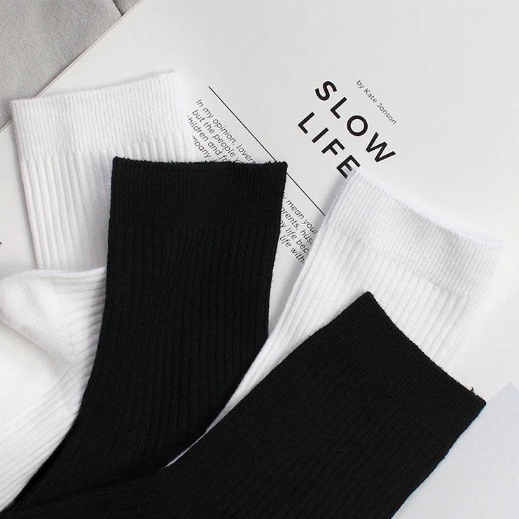 Tất nam nữ cổ cao trơn trắng đen, Tất cổ cao chất cotton co giãn 4 chiều SUNA FASHION
