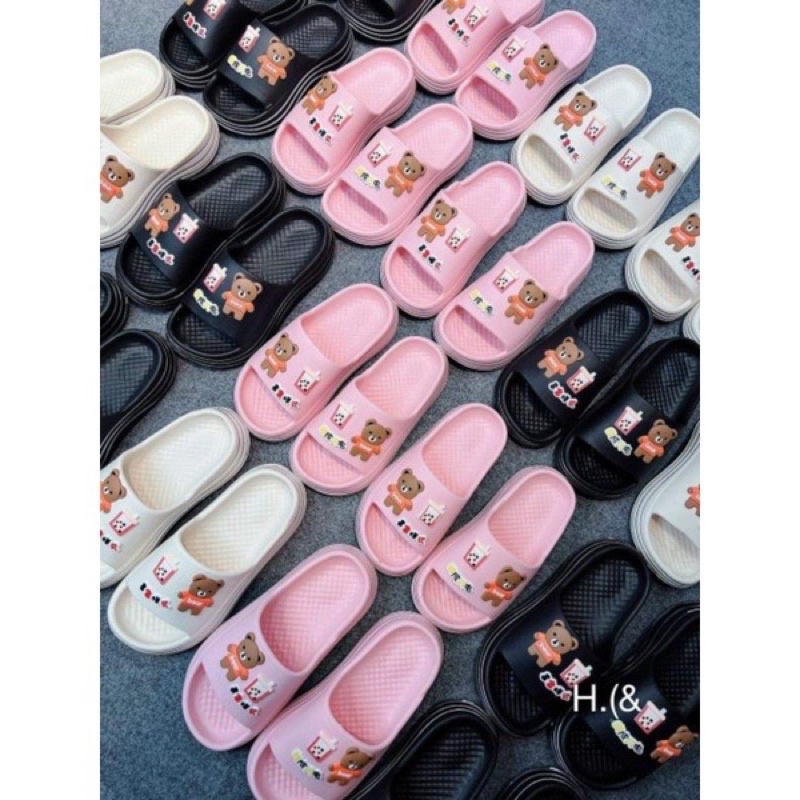 DÉP BÁNH MỲ NÂNG ĐẾ STICKER GẤU XINH XẮN ĐẾ HOẠ TIẾT LƯỢN SÓNG