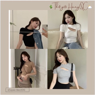 [A10] Áo len tay ngắn croptop khoét trước ngực