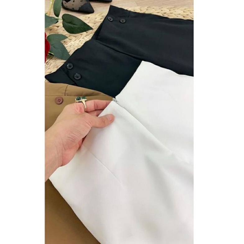 Quần baggy nữ túi  trang trí khuy công sở cạp liền lưng cạp cao vải tuyết mưa siêu đẹp