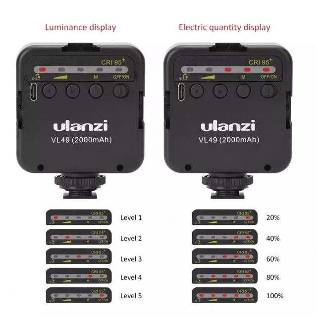 Đèn LED Ulanzi VL49 LED phiên bản mới, có pin sạc trợ sáng quay phim cho điện thoại, máy ảnh
