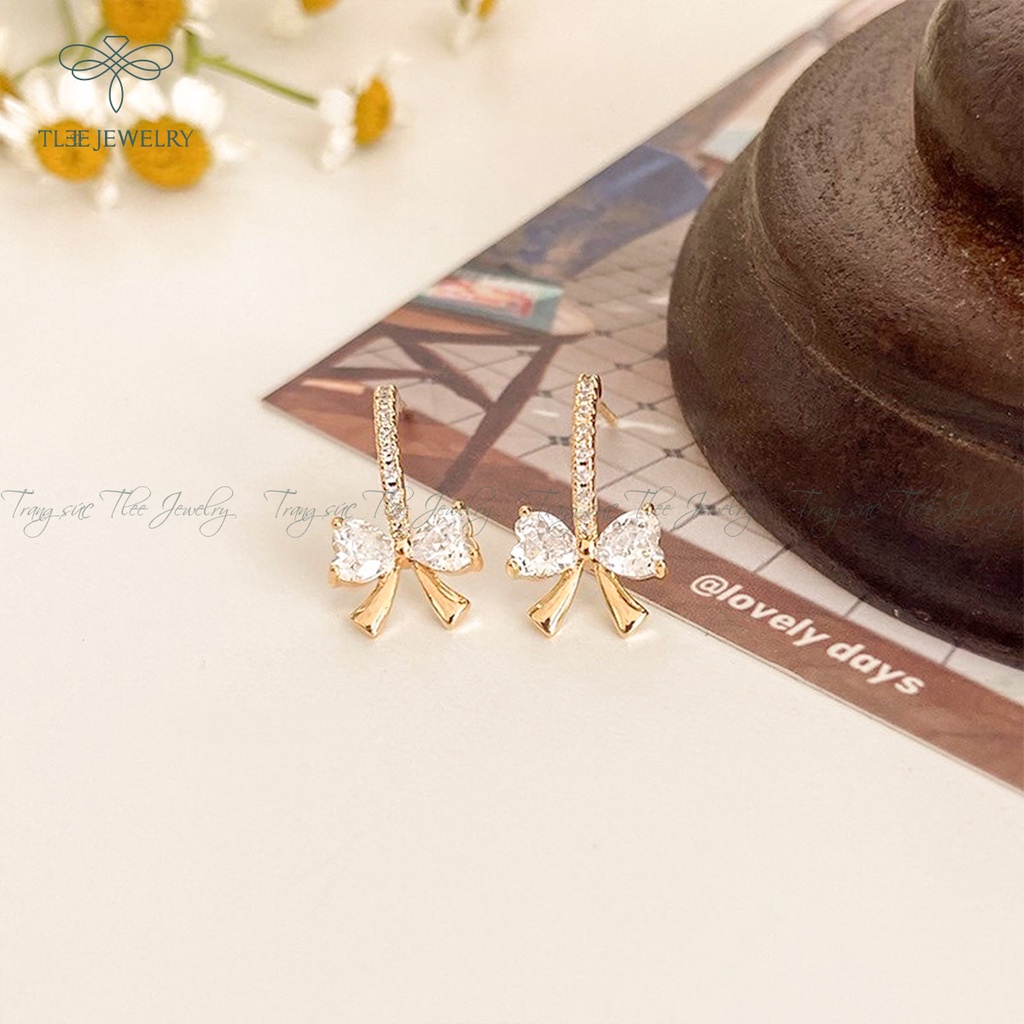 Khuyên tai bạc nữ TLEE nơ nạm đá mini dịu dàng, nữ tính NCJ B0112