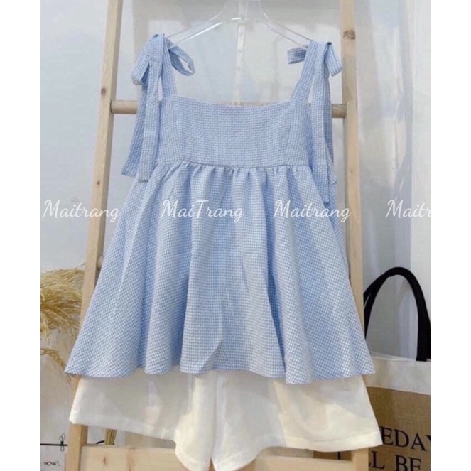 Set babydoll nữ cá tính {Hàng loại 1}, set đồ nữ mùa hè đi chơi gồm áo 2 dây nữ và quần short nữ cạp chun – (TTA23)