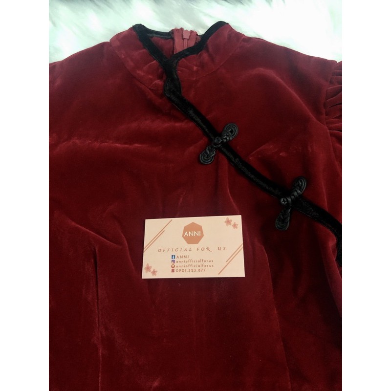 (Ảnh thật váy Noel/Tết) Đầm ulzzang nhung đỏ cổ tàu trung hoa tay bồng 2 lớp mềm mịn dày dặn | BigBuy360 - bigbuy360.vn