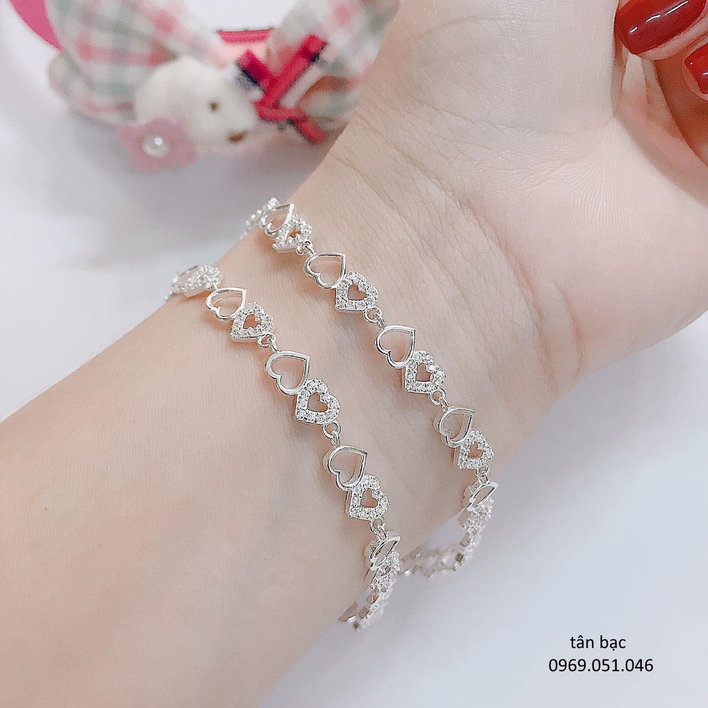 lắc tay nữ , bạc thật 100% , đính đá cap cấp , lắc tim love - đại phát