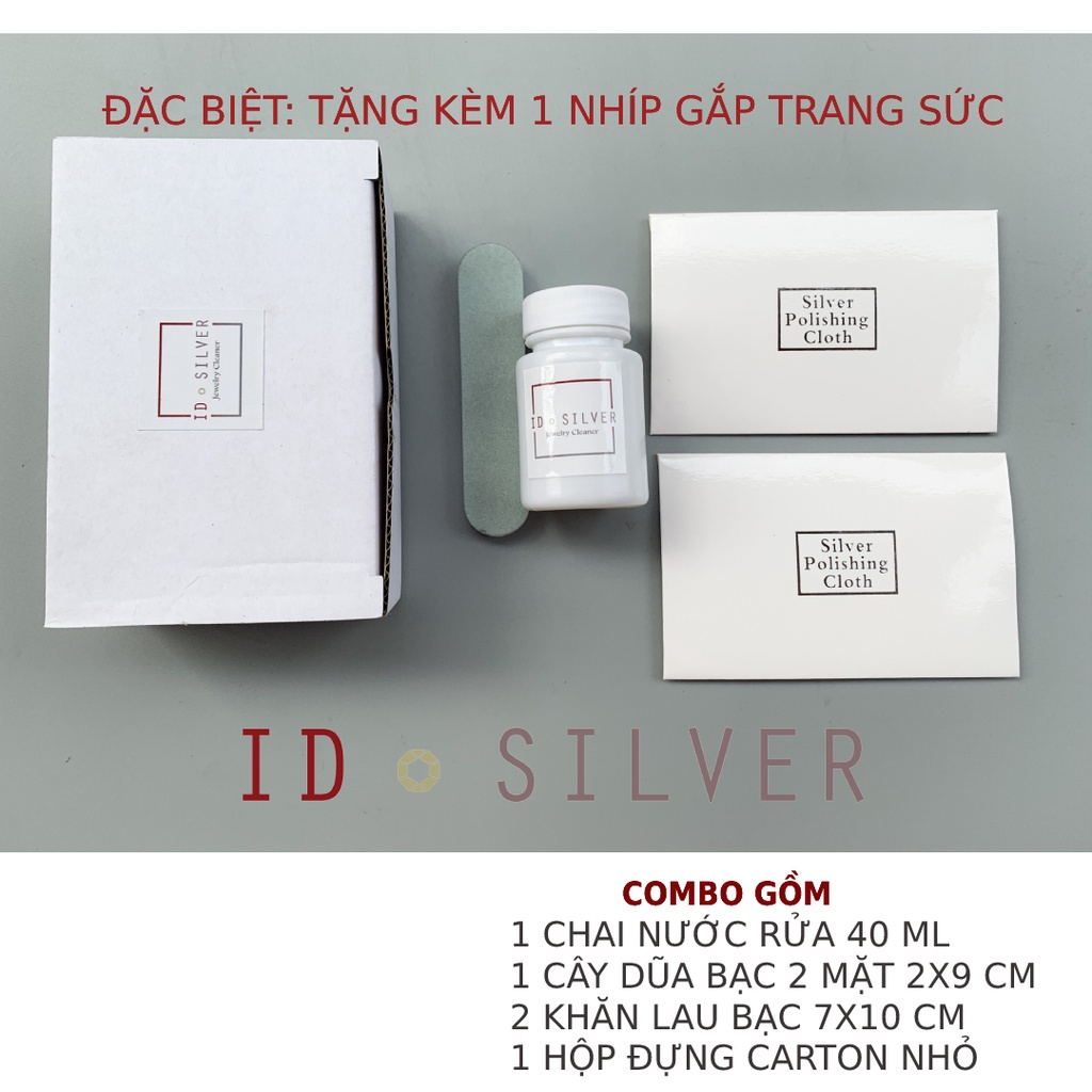 Bộ nước rửa trang sức bạc, khăn lau bạc và dũa bạc