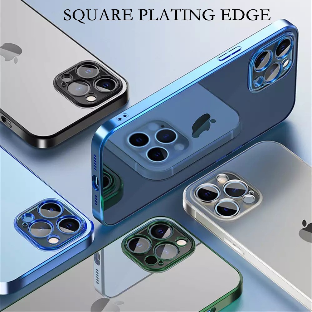 iPhone 12 X XR XS 11 PRO MAX Camera Protection Square Plating Edge TPU clear soft case