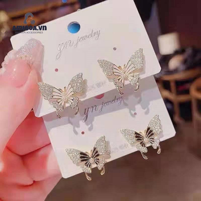 Bông Tai Hình Bướm Đính Đá Zircon Ngọt Ngào Cao Cấp Cho Nữ