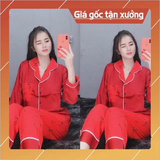 Đồ bộ nữ mặc nhà satin lụa pijama, đồ bộ mặc nhà tay dài quần dài dễ thương